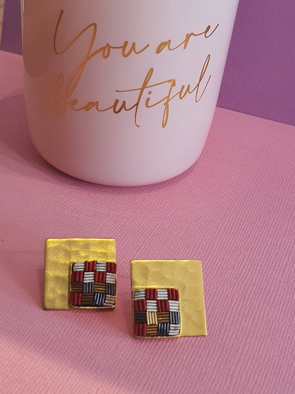 Square embroidered Earrings