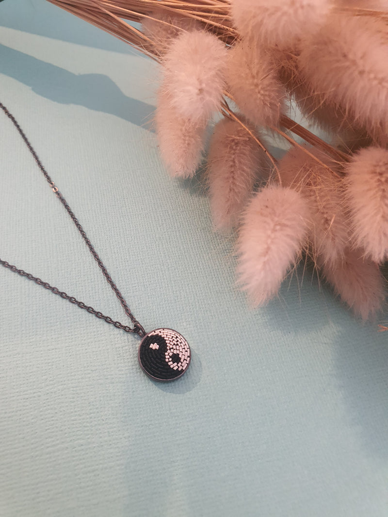 Yin Yang Pendant Embroidered Necklace