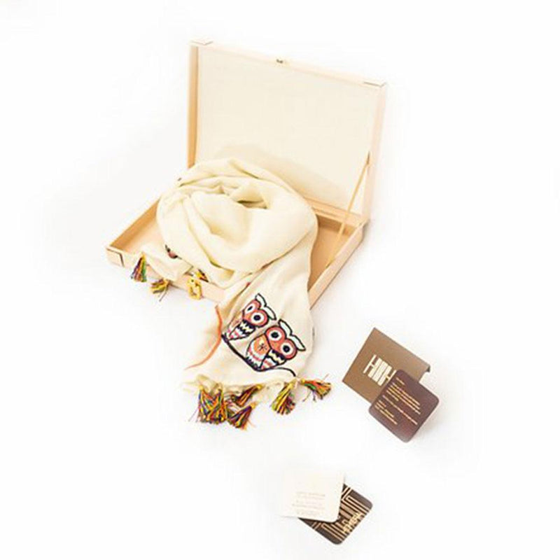 Ivory Owl Cashmere Scarf - Hemera Gifts