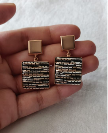 Square embroidered earrings with metal square - Hemera Labs Pty Ltd
